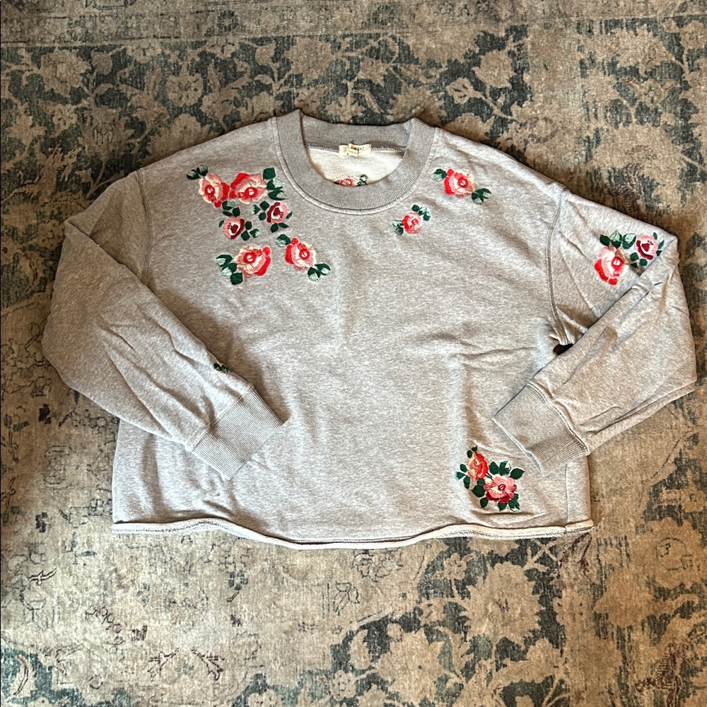 Mile(s) by Madewell Gray Sweatshirt with Rose Embroidery